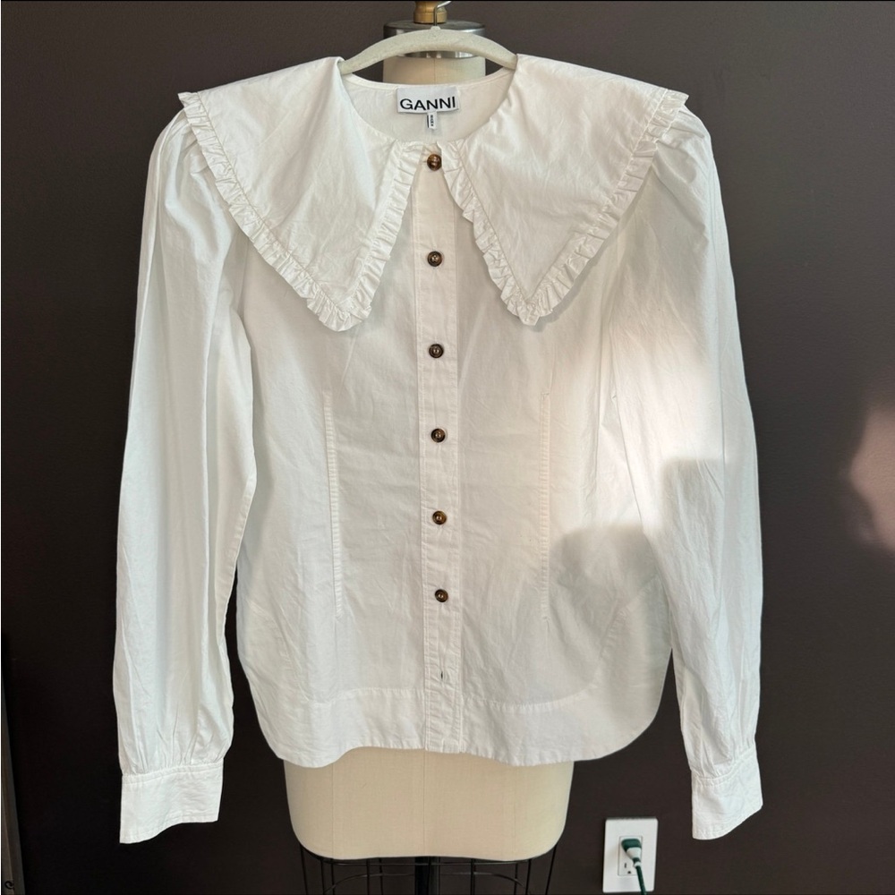 Ganni white poplin blouse